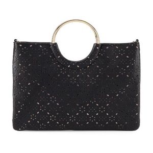 Evening Perforated Ring Handled Clutch-Black &Gold